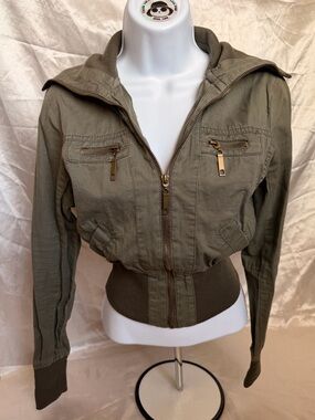 Olive Green Zip-Up Bomber Jacket